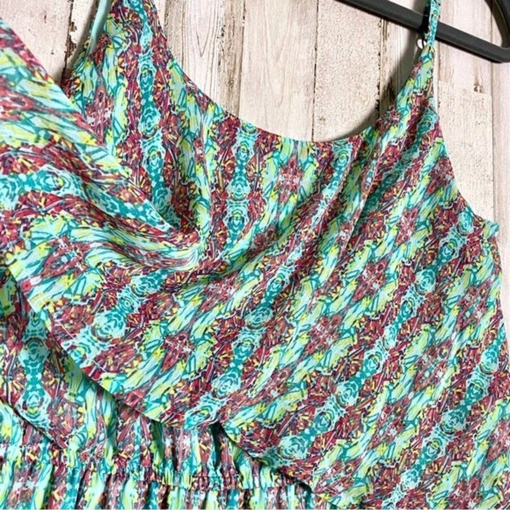 Christine V Printed Mint Green Chiffon Flowy Maxi Dress Tribal Pattern Size M​ - Picture 3 of 11